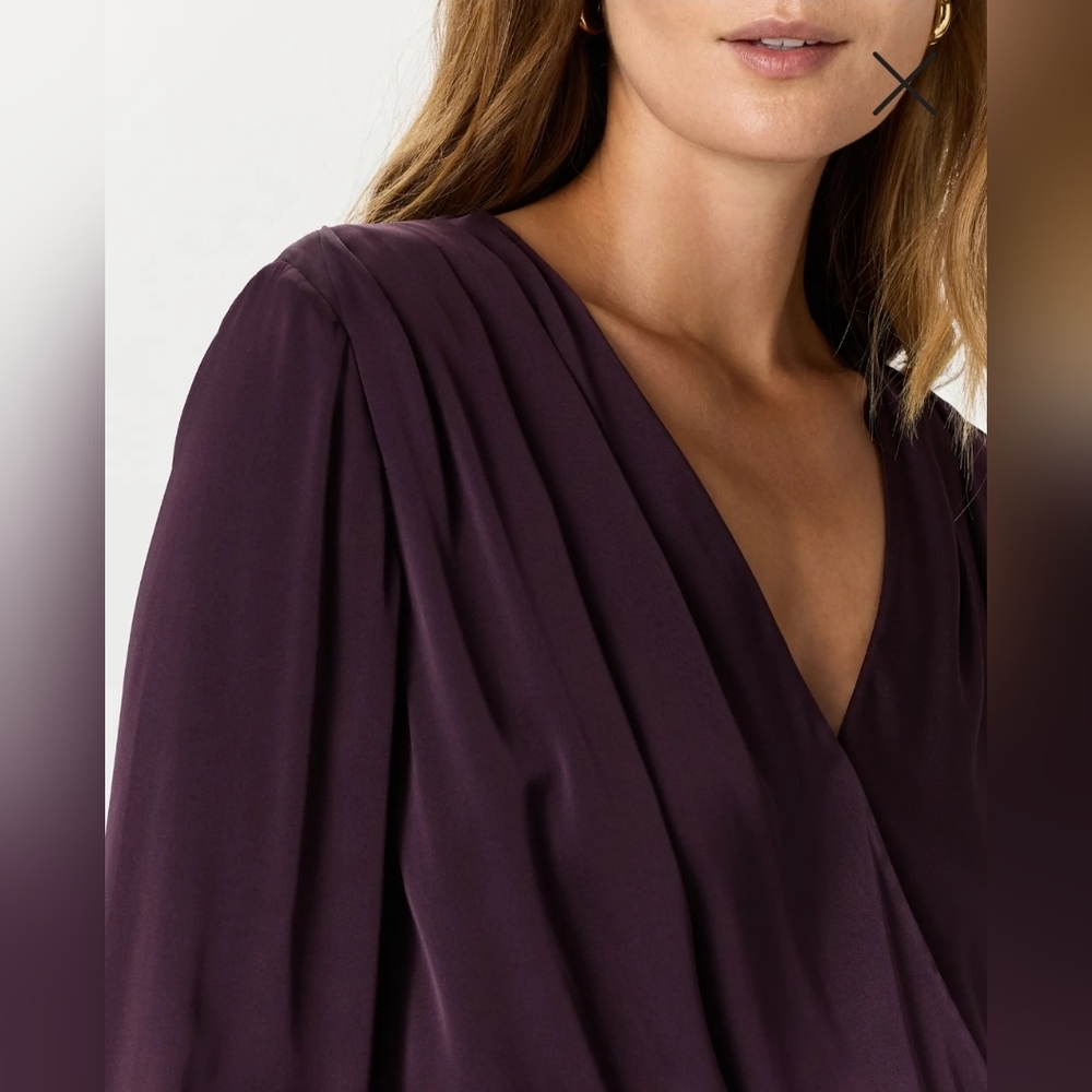 NWT! Quince Washable Stretch Silk Surplice Sleeved Purple Bodysuit! Sz. S (H54) - Picture 2 of 11